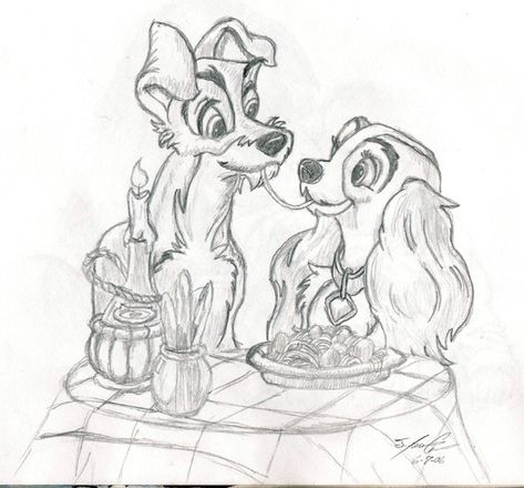 lady and the tramp How To Draw Lady And The Tramp Step By Step, Lady And Tramp Drawing, Lady And The Tramp Art, Lady And The Tramp Sketch, Tramp Tattoos, Lady And The Tramp Drawing, Disney Drawings Sketches, Bus Stops, Disney Cartoon Characters