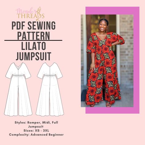 Lilato Ankara Jumpsuit PDF Sewing Pattern and Video Tutorial - Digital Download Ankara Jumpsuit, Jumpsuit Pattern Sewing, Coat Pattern Sewing, Romper Pattern, Jumpsuit Pattern, Free Sewing, Crafty Stuff, Pattern Download, Pdf Sewing Patterns