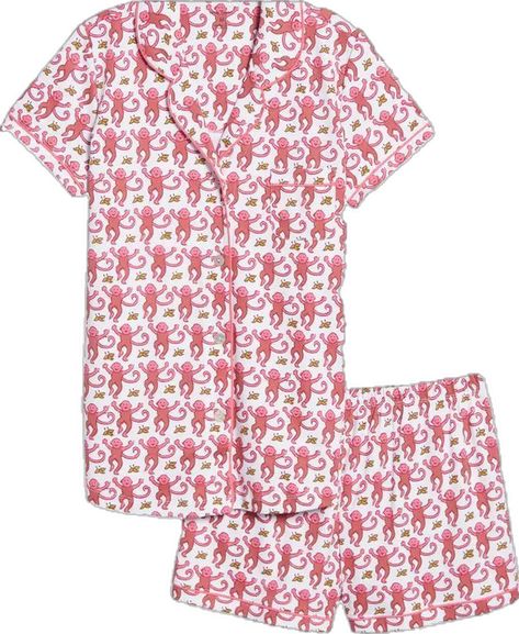 Roller Rabbit Pjs, Pink Pjs, Pajama Short Set, Pink Monkeys, Cotton Pajama Shorts, Preppy Gifts, Pajama Short, Short Pajamas, Cute Pjs