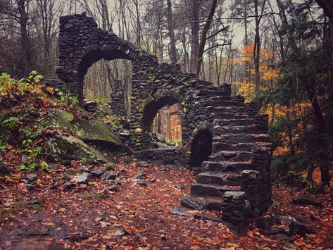 The remains of Madame Sherri Castle, New Hampshire : AbandonedPorn Quotes Jrr Tolkien, Jrr Tolkien Art, Jrr Tolkien Tattoo, Rivendell Aesthetic, Tolkien Aesthetic, Stairs In The Woods, Middle Earth Aesthetic, Forest Ruins, Castle Forest