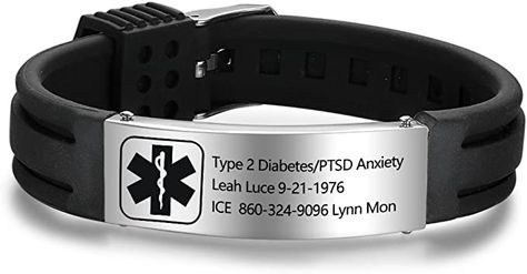 9 Inches Medical Alert Bracelets for Women Men Jewelstruck Medical Bracelets Silicone Adjustable Sport Emergency ID Bracelets Free Engraving Personalized Medical ID Bracelets for Women Men (Grey-black) : Amazon.ca: Clothing, Shoes & Accessories Allergy Bracelet, Wife Birthday Gifts, Medical Alert Bracelet, Bracelets Black, Medical Id Bracelets, Medical Symbols, Medic Alert Bracelets, Medical Bracelet, Black Photo