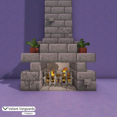 Uma lareira de tijolo de pedra feito no Minecraft, com dois lindos potes de flor em cima Minecraft Room Designs, Minecraft Fireplace, Minecraft Rooms, Minecraft House Decorations, Minecraft House Decor, Minecraft Room Decor, Minecraft Interior Design, Bangunan Minecraft, Minecraft House Tutorials