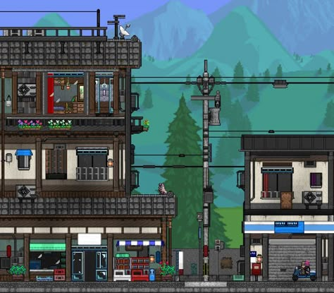 Terraria Apartment, Terraria House Ideas Japanese, Terraria Builds Ideas, Terraria Base, Terraria Design, Terraria Houses, Terraria Game, Terrarium Base, Terraria Tips