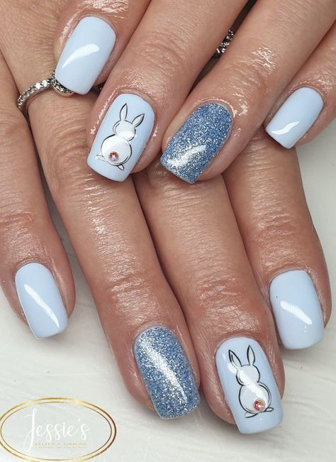 Baby Blue Easter Nails, Easter Nails Blue, Easter Bunny Nails Design, Blue Easter Nails, Elegant Easter Nails, Classy Easter Nails, Paste Nails, Easter Spring Nails, Easter Nail Art Designs