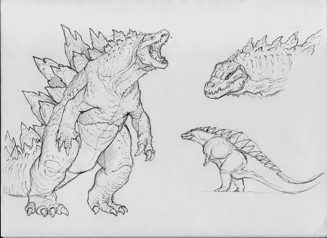 Godzilla Design Art, How To Draw Godzilla, Virat Drawing, Godzilla Reference, Kaiju Drawing, Godzilla Concept Art, Godzilla Sketch, Godzilla Drawing, Godzilla Vs Gigan