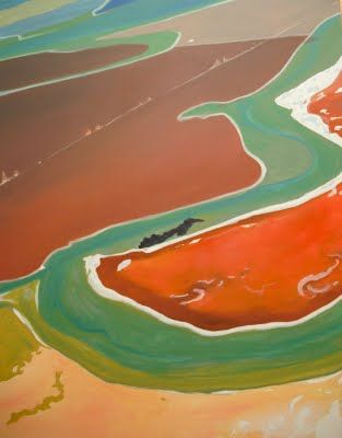 Margeaux Bucher : November 2009 San Francisco salt ponds painting. Ponds Painting, Aerial Views Landscape, Plane Window View, Earth From Above, Map Quilt, Aerial Landscape, Salt Ponds, Pond Painting, Landscape Model