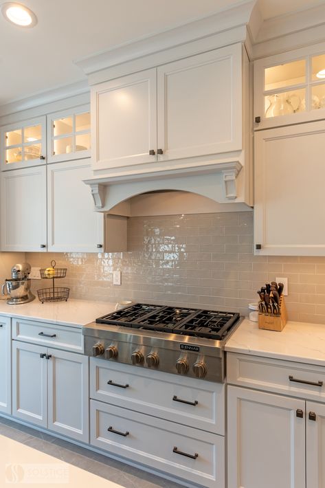 A custom hood is a style trend we can get behind! It creates a focal point in any kitchen design and can blend with surrounding cabinetry like this custom cabinet design or stand out in contrasting colors or materials. ✨Call us at (410) 451-3456 to start planning. Range Hood Cabinet, Hood Cabinet, Kitchen Selections, Casita Ideas, Kitchen Cabinet Style, Wood Hood, Kitchen Vent Hood, Kitchen 2024, Kitchen Vent