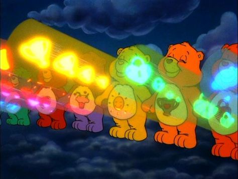 Care Bear Stare! Old Care Bears, Care Bear Stare, Care Bear Tattoos, 80s Pop Culture, Care Bears Cousins, Sending Good Vibes, Bear Character, Staring At You, Rainbow Aesthetic