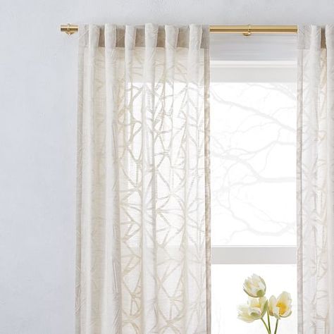 Sheer Abstract Glass Curtain Mid Century Curtains, Metal Curtain Rod, Window Treatments Sheer, Modern Window Treatments, Glass Curtain, Striped Curtains, Metal Curtain, Modern Windows, White Curtains