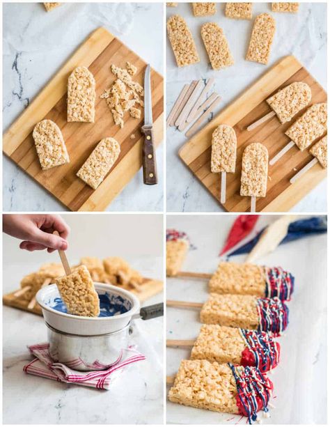 Rice Krispies treats are always delicious but these Rice Krispies Pops make them as fun as they are tasty! These easy no bake treats are topped with melted chocolate, and placed on a stick to make eating them easy and less mess! Perfect for kids, party treats and easy snacks! Fun Popsicles, Easy No Bake Treats, Rice Krispies Pops, Rice Crispy Squares, Kids Party Treats, Rice Krispie Cakes, Rice Krispie Bars, Rice Krispies Treat, Rice Krispie Squares