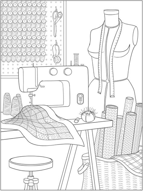 Coloring Book Art Ideas, Sewing Coloring Pages, Fashion Coloring Pages, Interior Design Sketches, Dover Publications, Detailed Coloring Pages, Cool Coloring Pages, Coloring Book Art, Cute Coloring Pages