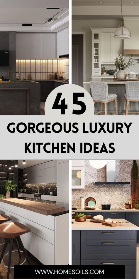 Discover 45 gorgeous luxury kitchen ideas that combine elegance with functionality! Find the perfect inspiration for your dream kitchen—visit our site today! Luxurious Kitchen Modern, Beautiful Kitchens Modern, Kitchen Interior Apartment, Beautiful Kitchens Luxury, Beautiful Kitchens Luxury Modern, Rich Kitchen Luxury, Contemporary Kitchen Design Luxury, Elegant Kitchens Luxury, Kitchen Luxury Modern