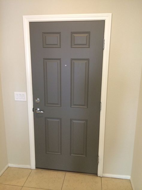 Gauntlet gray Dark Gray Interior Doors, Gray Front Door, Dark Gray Interior, Sliding French Doors Patio, Interior Door Color, Gray Interior Doors, Paint Pallette, Grey Interior Doors, Grey Front Doors