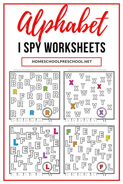 Download this set of uppercase I Spy Letter printable games. These alphabet worksheets are the perfect addition to your preschool literacy centers. #alphabetworksheets #letterworksheets #ispyworksheets #homeschoolprek I Spy Worksheets, Preschool Literacy Centers, Education Printables, Reading Readiness, Sound Activities, Teaching Preschoolers, Letters Printable, Homeschooling Preschool, Learn Letters