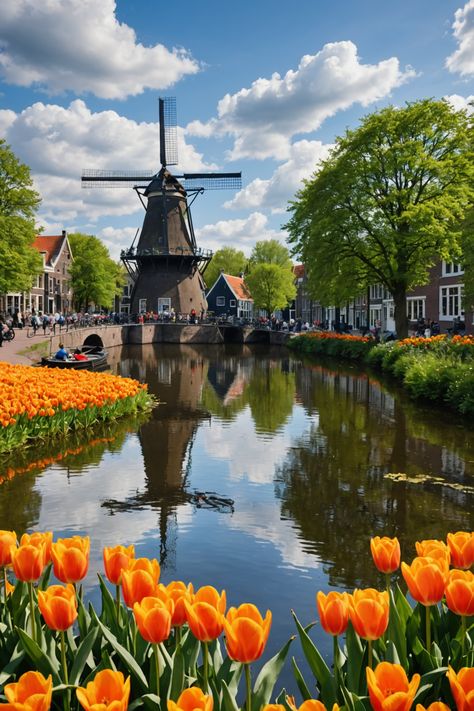 The Ultimate Netherlands Travel Itinerary: See It All in One Trip! Travel To The Netherlands, Spring In The Netherlands, Travel Aesthetic Amsterdam, Amsterdam Netherlands Aesthetic, Netherlands Countryside, Spring Amsterdam, Windmill Images, Netherlands Aesthetic, Netherlands Trip