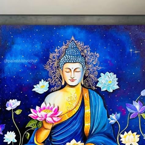 Buddha With Lotus Painting, Buddha Painting Acrylic On Canvas, Rangoli Art, Buddha Art Painting, Funny Reaction, Inspiration Painting, Painting Canvases, Easy Canvas, Buddha Painting