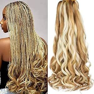 22 Inch Pre Stretched Wave Braiding hair Synthetic Hair Extensions For Women Spanish Curly Crochet Braids Hair （22 Inch, 27M613#） Blonde French Curls, French Curls Braids, Wavy Hair With Braid, Senegalese Twist Crochet Hair, French Curls, Curls Braids, Curly Crochet Braids, Straight Wavy Hair, Crochet Braids Hair