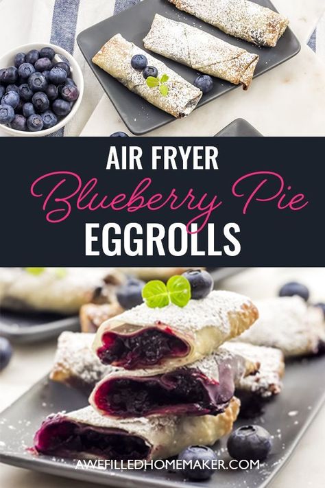 Ahhh, blueberries! We love them here! Alone or in a tasty recipe, like this air Fryer Blueberry Pie Egg Rolls! We can't get enough & this recipe is perfect for this time of year! Soy Free & Vegan too! #AirFryer #Blueberry #Pie #BlueberryPie #Vegan #SoyFree #AllergyFriendly Blueberry Dishes, Boat Meals, Air Fryer Blueberry, Soy Free Desserts, Spanish Bread, Entertaining Desserts, No Egg Desserts, Soy Free Vegan, Egg Roll Recipes