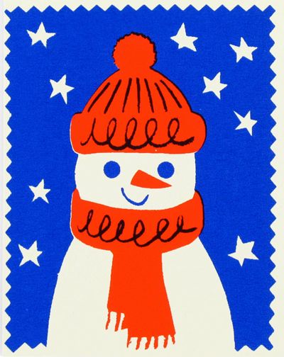 Illustration In Graphic Design, Christmas Illustration Card, Riso Christmas Card, Christmas Hat Illustration, Snowman Illustration Cute, Christmas Card Snowman, Christmas Card Print, Simple Christmas Illustration, Christmas Illustration Simple