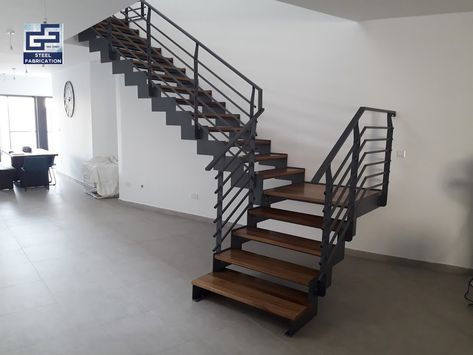 L shape steel stairs with handrail Stairs With Handrail, House Design 2 Storey, L Shaped Stairs, Stainless Steel Fabrication, Steel Stairs, Steel Fabrication, Closet Bedroom, Architecture And Design, Floor Plan