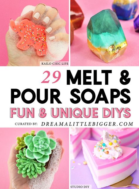 Check out these gorgeous, unique and colorful melt and pour soaps that even a beginner can make with these 29 easy to follow tutorials! Shea Butter Diy, Diy Soap Bars, Diy Soap Recipe, Layered Soap, Săpunuri Handmade, Handmade Soap Recipes, Soap Tutorial, Melt And Pour Soap, Swirl Soap