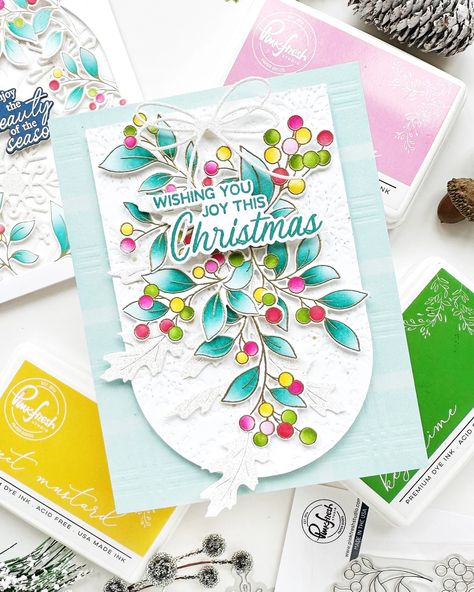 Pinkfresh Studio Cards, Winter Berries, Studio Cards, Pinkfresh Studio, Easy Frame, Colorful Christmas, Fall Leaf, White Glitter, Happy Colors