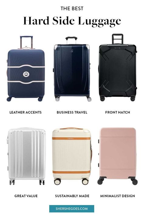 looking for durable hardside luggage that you can bring both carry on and check into the airport without any damage, knicks or scrapes? check out these stylish hard suitcases that are rugged and lightweight. delsey hard luggage review, calpak luggage review, briggs & riley luggage review, samsonite luggage review, paravel luggage review, tumi luggage review, hard suitcase, hard luggage, hard side suitcases Cheap Everyday Rectangular Luggage, Cheap Large Capacity Everyday Luggage, Luggage Pictures, Trendy Large Capacity Luggage, Paravel Luggage, Classic Large Capacity Luggage, Luxury Luggage Sets, Delsey Luggage Chatelet, Calpak Luggage