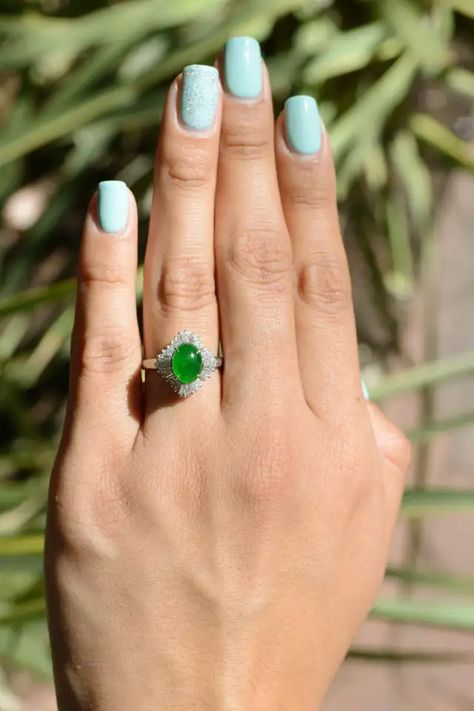 Jade Engagement Ring Silver, Jade And Diamond Ring, Stylish Gold Earrings, Jade Diamond Ring, Engagement Ring Non Traditional, Jade Engagement Ring, Necklace Women Gold, Women Gold Chain, Imperial Jade