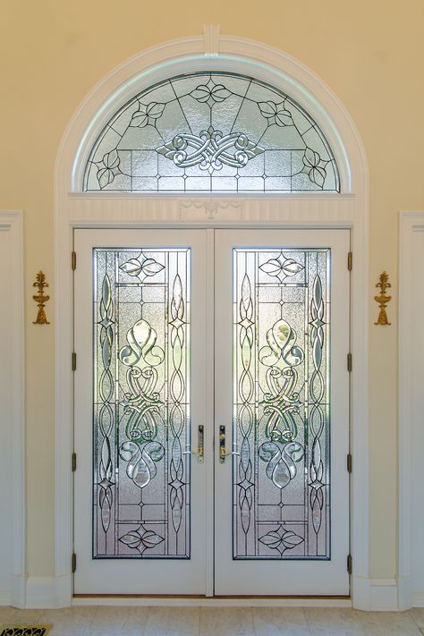 Windows That Open Like Doors, Stain Glass Panels, Wall Sticker Ideas, Wrought Iron Front Door, Beveled Glass Doors, Leaded Glass Windows, Stained Glass Door, Door Glass Design, Door Gate Design