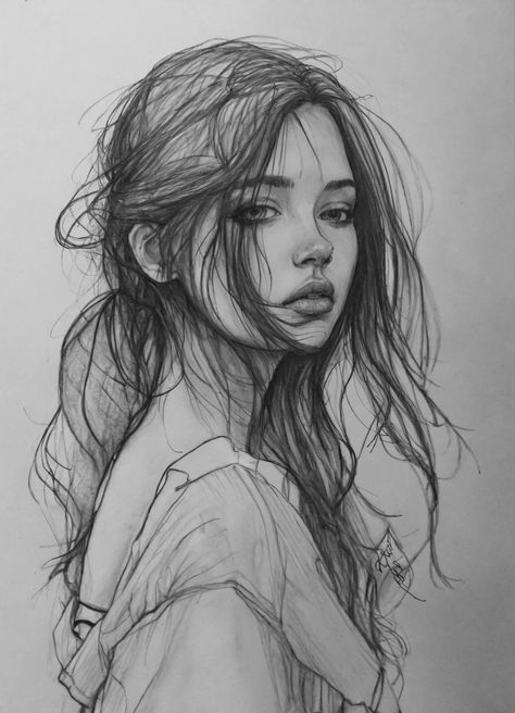 Pencil Art Love, Expression Art, Pencil Sketch Images, Sketches Of People, Flowing Hair, Creative Drawing Prompts, Face Sketch, Art Tools Drawing, Easy Drawings Sketches