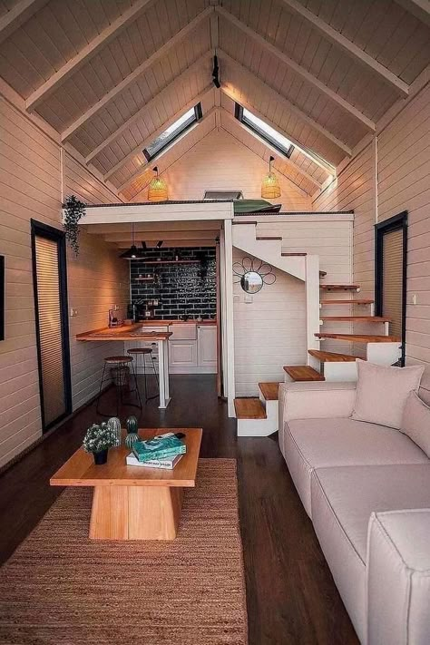 Garage To Apartment, Tiny Home Interior, Tiny Loft, Tiny Home Living, Tiny House Nation, Shed To Tiny House, Tiny House Interior Design, Tiny House Layout, Tiny House Loft