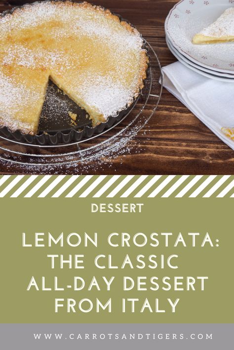 Recipe for Lemon Crostata, the Italian version of lemon tart Lemon Custard Filling, Lemon Custard Tart, Lemon Custard Pie, Lemon Curd Pie, Lemon Desserts Easy, Crostata Recipe, Lemon Tart Recipe, Lemon Custard, Custard Cake