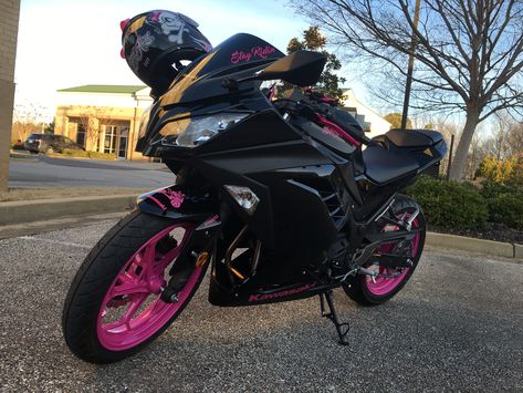 Pink and black Kawasaki ninja 300 Pink Kawasaki Ninja 300, Black And Pink Bike, Pink Kawasaki Ninja 400, Kawasaki Ninja 650 Black, Pink Ninja 400, Kawasaki Ninja 300 Black, Pink Kawasaki Ninja, Ninja 650 Kawasaki, Black And Pink Motorcycle