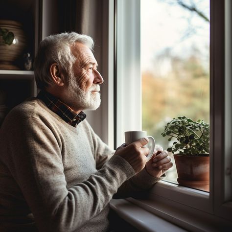 Reflective Morning Coffee: An elderly man enjoys a quiet moment with his morning coffee, looking out of the window. #elderly #man #coffee #reflection #window #aiart #aiphoto #stockcake ⬇️ Download and 📝 Prompt 👉 https://stockcake.com/i/reflective-morning-coffee_100791_5743 Coffee Image, Man Coffee, Window Photography, Morning Coffee Images, Rose Care, Middle Aged Man, Man Sitting, Book Of Revelation, Compass Rose