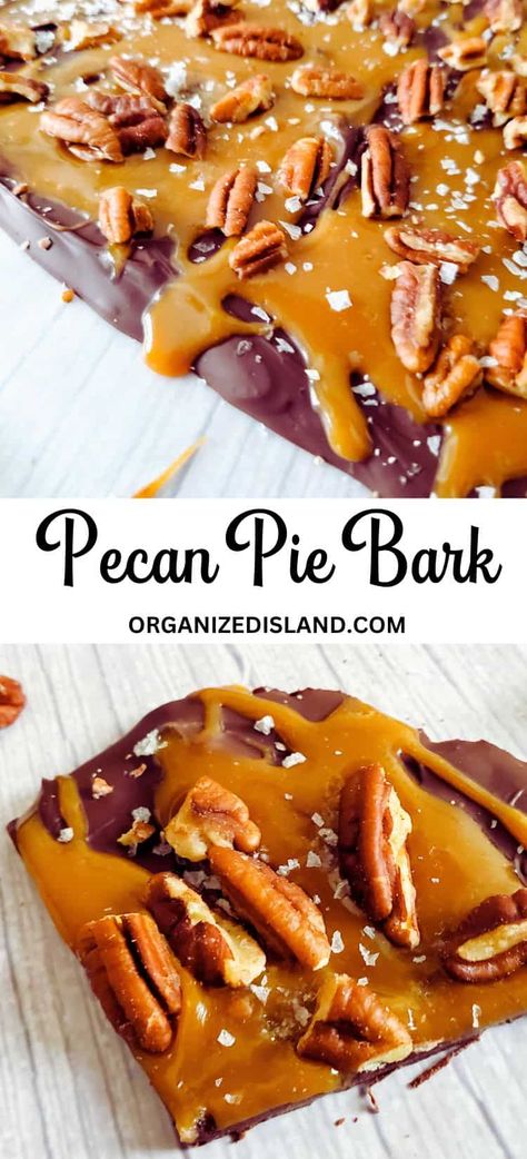 Chocolate Pecan Caramels, Fall Bark Candy, Candy Bark Recipes Easy, Thanksgiving Candy Recipes, Fall Bark Recipes, Praline Pecans Recipe Easy, Fall Candy Ideas, Fall Candy Recipes, Candy Pecans Recipe Easy