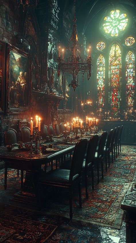 Gothic Dining Room Ideas: Elegant High-Backed Chairs & Dark Wood Table Dark Academia Gothic Aesthetic, Dark Romantic Decor, Gothic Tablescape, Dark Floral Arrangements, Gothic Dining Room, Room Ideas Elegant, Gothic Home Decor Ideas, Dark Maximalist, Gothic Setting