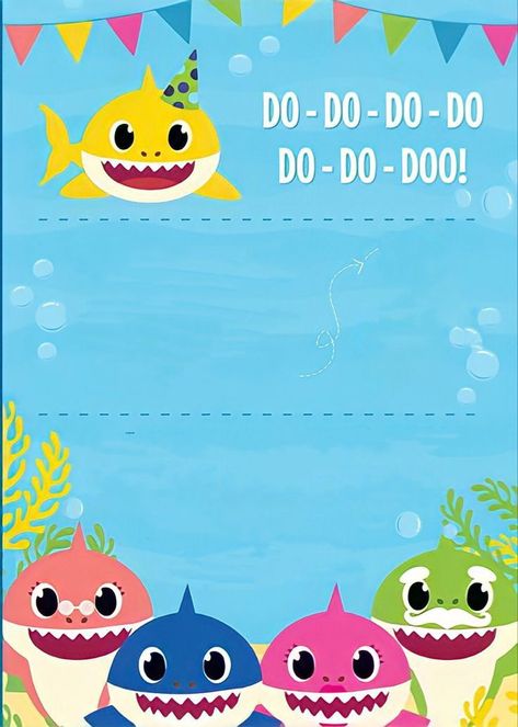 Baby Birthday Invitations Girl, Shark Themed Birthday, Shark Birthday Party Invitation, Baby Shark Cake, Half Birthday Baby, Shark Birthday Cakes, Shark Party Decorations, Shark Birthday Invitations, Birthday Background Design