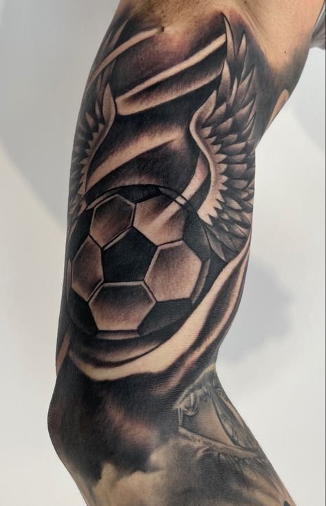 Ball with wings Time Lapse Tattoo, Soccer Time, Football Tattoo, Football Or Soccer, Tattoo Machine, Time Lapse, Coupon Code, Soccer, Football