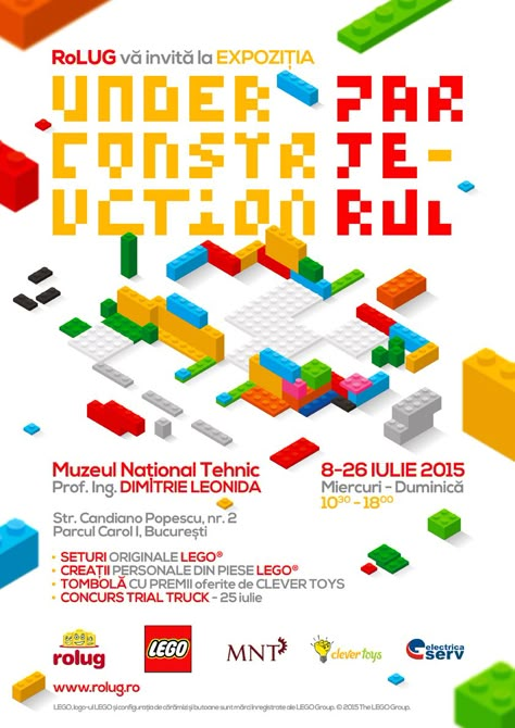 Poster design for lego exposition under construction Google Poster Design, Lego Design Poster, Lego Design Graphic, Lego Poster Design, Construction Poster Design, Construction Poster, Lego Poster, Retail Advertising, Lego Club