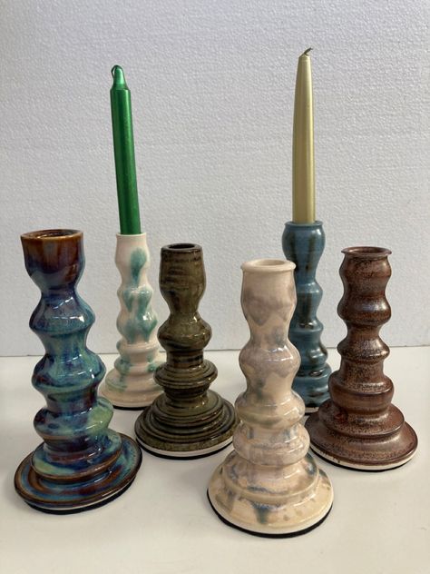 Coil Candle Holder, Unique Thrown Pottery, Wheel Thrown Candle Sticks, Ceramic Candle Sticks Pottery, Wheel Thrown Pots, Candlestick Holder Ceramic, Wheel Thrown Ceramics Ideas, Wheel Thrown Candle Holder, Pottery Candlestick Holders