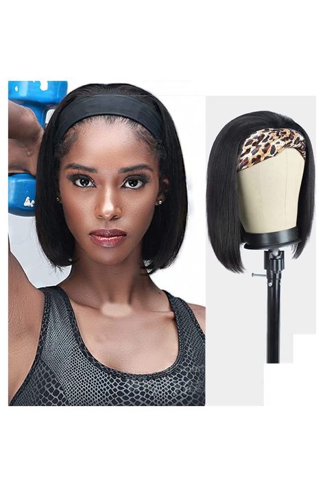 Straight Bob Headband Wig Human Hair None Lace Wigs for Black Women Human Hair Glueless Short Bob Wigs Human Hair 100% Brazilian Virgin Hair Head Band Wig Easy to Install Half Wig with Free Headband Hair Band Hairstyles, Head Band Wig, Band Wigs, Black Head Band, Bob Headband, Short Wigs For Black Women, Headband Wigs For Black Women, Wig Installation, Baddie Hair