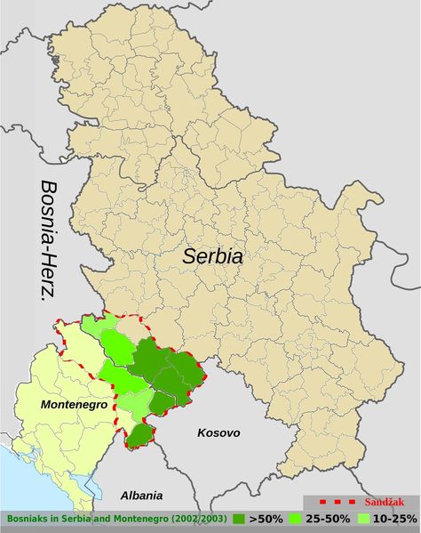 Bosniaks in Serbia and Montenegro according to population censuses held in 2002 and 2003 Montenegro Map, Serbia And Montenegro, Eastern Europe, Albania, Serbia, World Map, Map, Google Search, History