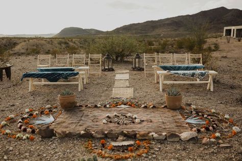 Desert Wedding Ceremony, Terlingua Texas, Bohemian Wedding Ideas, Unique Wedding Ceremony Ideas, Popular Wedding Themes, Mandala Wedding, Bohemian Wedding Theme, Boho Wedding Ideas, Wood Signage