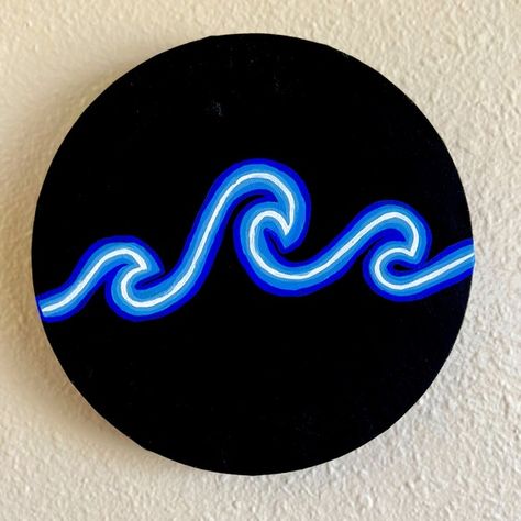 Neon Wave Easy Neon Acrylic Painting, Canvas Neon Painting, Record Painting Ideas Simple, Records Painting Ideas, Things To Paint On A Record, Things To Paint On Circle Canvas, 8x8 Painting Ideas, Easy Painting Ideas On Circle Canvas, Easy Record Painting Ideas