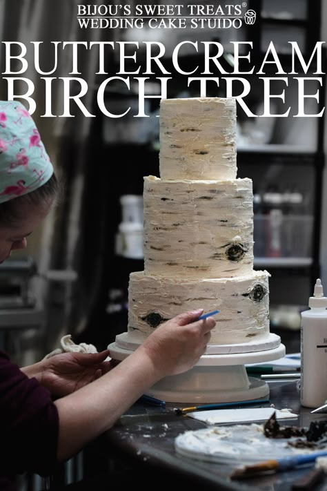 Tree Wedding Cake Rustic, Buttercream Birch Tree Cake, Aspen Tree Cake Tutorial, Birch Tree Wedding Cake, Birch Tree Cake, Birch Wedding Cakes, Birch Cake, Birch Tree Cakes, Tree Wedding Cake