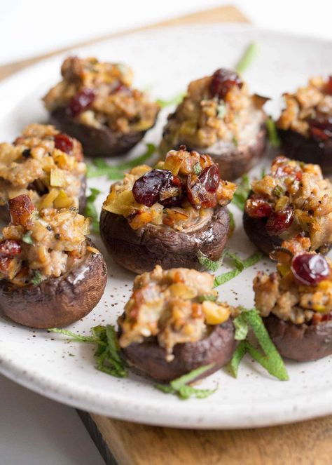 Paleo Thanksgiving, Sausage Stuffed Mushrooms, Sage Sausage, Herb Stuffing, Thanksgiving Appetizers, Tasty Bites, Super Yummy, Perfect Appetizers, Food Printables