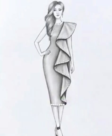 Dress Designs Drawing Simple, Fashion Illustration Pencil Sketches, Dress Pencil Drawing, Fashion Sketches Dresses Pencil, Good Crafts, Dress Drawing Easy, Pencil Drawing Images, Draw Step By Step, Pencil Drawings Of Girls