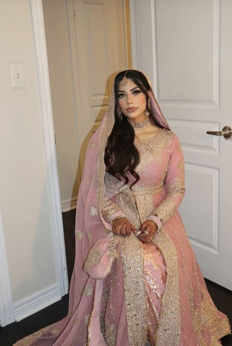 Pakistani Bridal Wear Pink, Pink Bridal Pakistani, Light Pink Pakistani Dress, Maryam Malik Wedding, Pink Nikkah Outfit, Desi Prom Dresses, Pink Desi Wedding, Pakistani Bridal Wear Walima, Desi Wedding Outfits