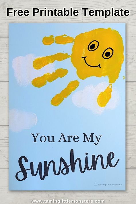 Cute Handprint Sun Craft for Kids (Free Printable Template) Turn this free printable craft template into a cute picture or card. Perfect for valentine's day, mother's day or father's day. Suitable for toddlers and preschoolers. #artsandcrafts #valentine #preschool #kindergarten Sunshine Handprint Craft, Sun Crafts For Preschoolers, Handprint Sun, Valentine Preschool, Sun Craft, Sunshine Crafts, Printable Craft Templates, Sun Crafts, Weather Theme