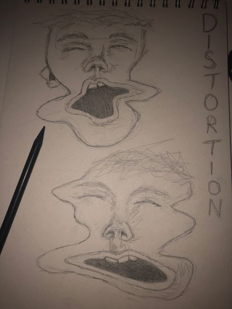 distorted pencil sketch face time warp Distortion Art Ideas, Distortion Art Drawing Easy, Distorted Face Drawing, Distortion Drawing, Distorted Artwork, Distortion Art Drawing, Side Face Drawing, Distortion Art, Sketch Face